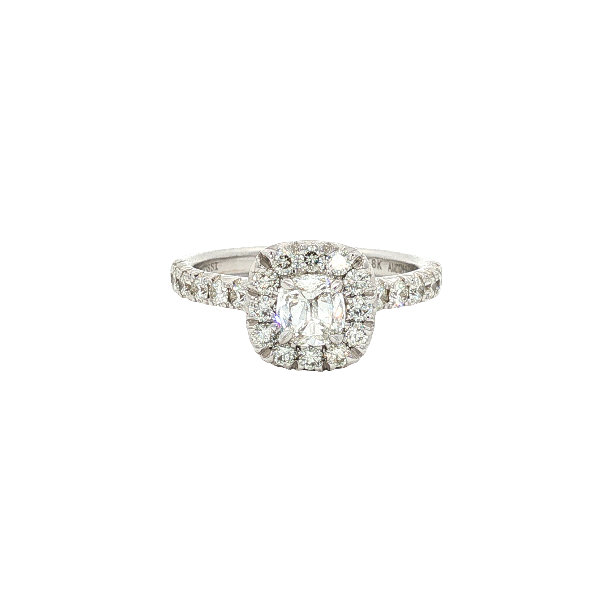 Henri Daussi 18K White Gold Cushion Shape Diamond Engagement Ring with Halo - 6530