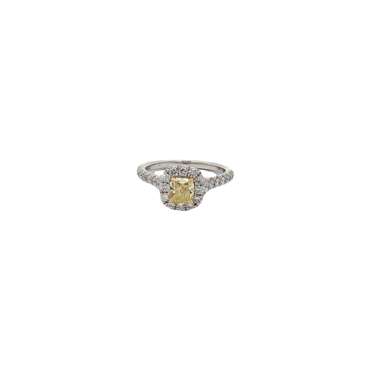 Henri Daussi 18K White and Yellow Gold Cushion Shape Fancy Yellow Diamond Engagement Ring with Halo - 6532