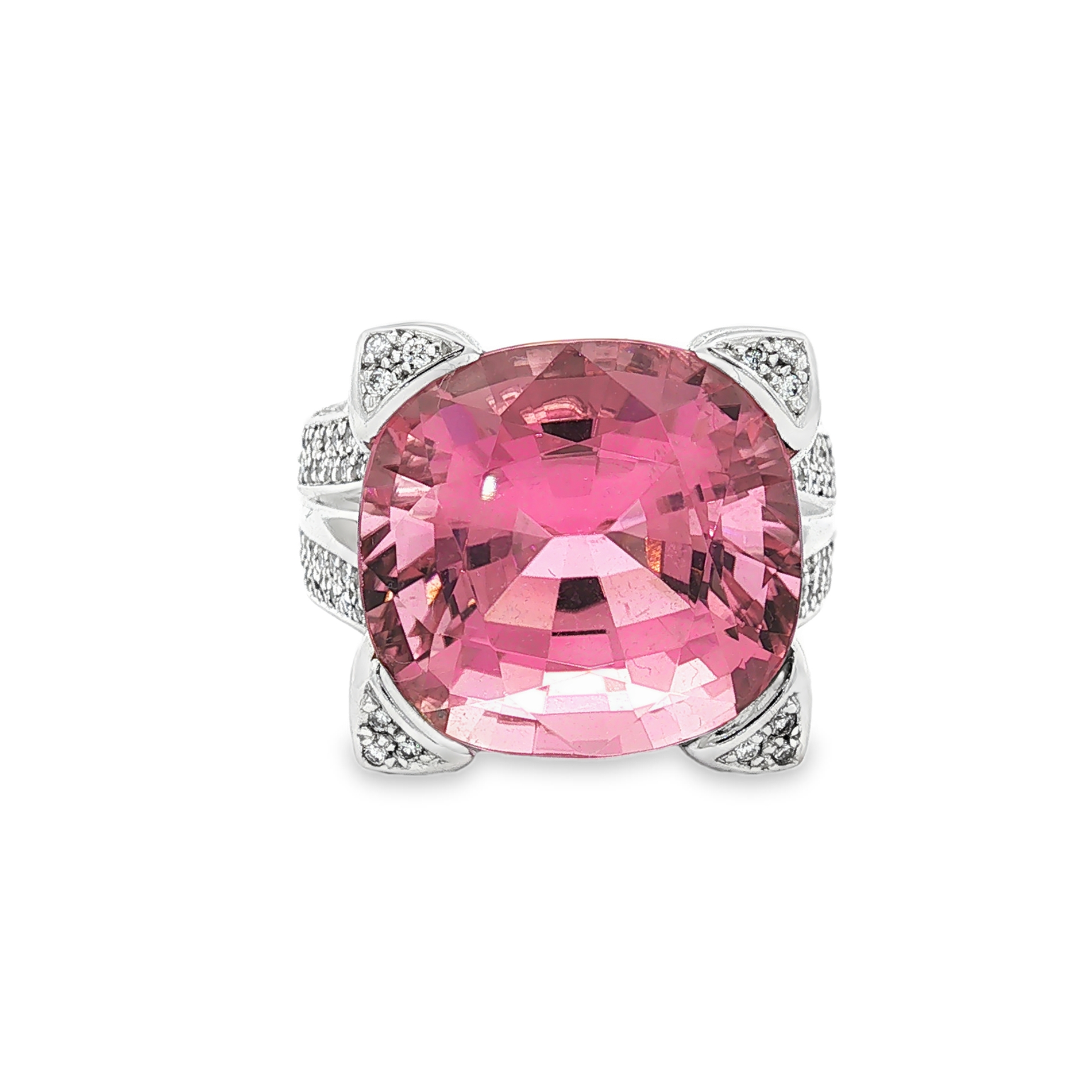 18W 15.92CT CUSH ROSE TOURMALINE 1.35TW F VS RING