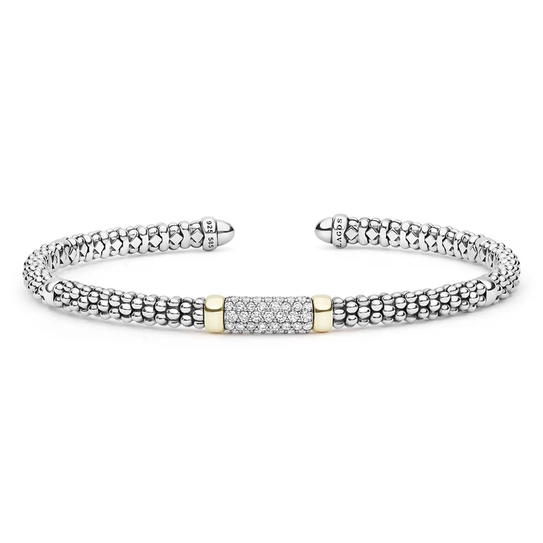 LAGOS Sterling Silver and 14K Yellow Gold Signature Caviar Diamond Bracelet - 6387