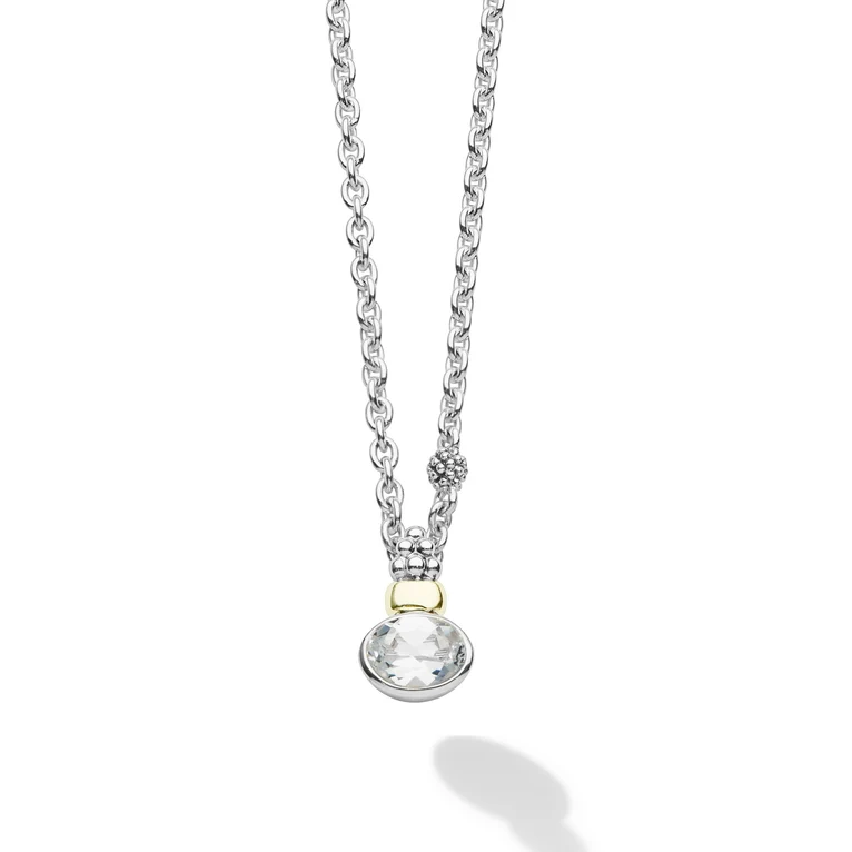 LAGOS Sterling Silver and 14K Yellow Gold Signature Caviar White Topaz Pendant Necklace - 6389