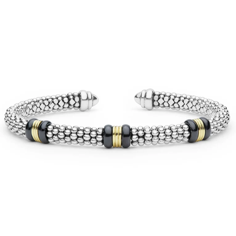 LAGOS Sterling Silver and 18K Yellow Gold Black Caviar Versa Torque Bracelet - 6393