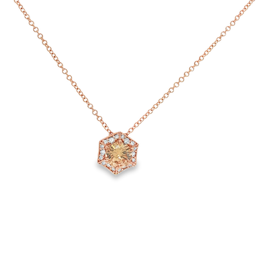 18K Rose Gold Diamond Hexagon Bloom Pendant Necklace - 6392