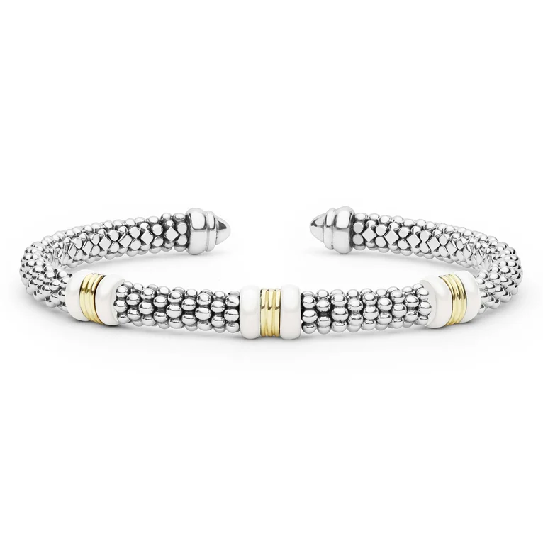 LAGOS Sterling Silver and 18K Yellow Gold White Caviar Versa Torque Bracelet - 6394