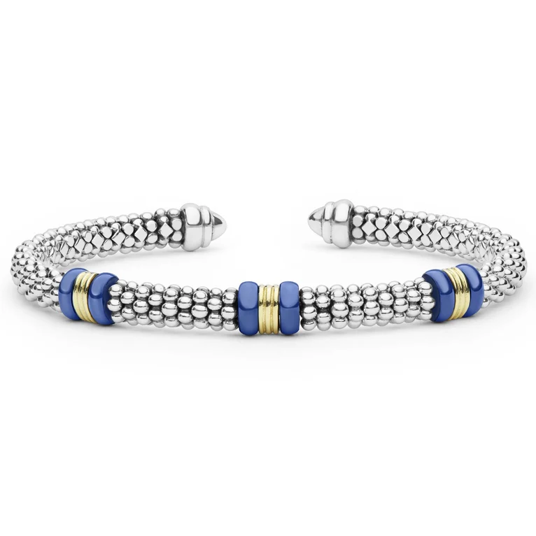 LAGOS Sterling Silver and 18K Yellow Gold Blue Caviar Versa Torque Bracelet - 6395