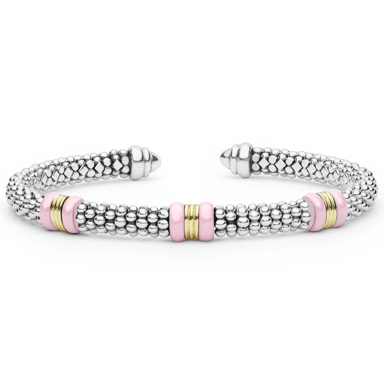 LAGOS Sterling Silver and 18K Yellow Gold Pink Caviar Versa Torque Bracelet - 6396