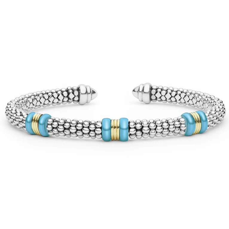 LAGOS Sterling Silver and 18K Yellow Gold Blue Caviar Versa Torque Bracelet - 6397