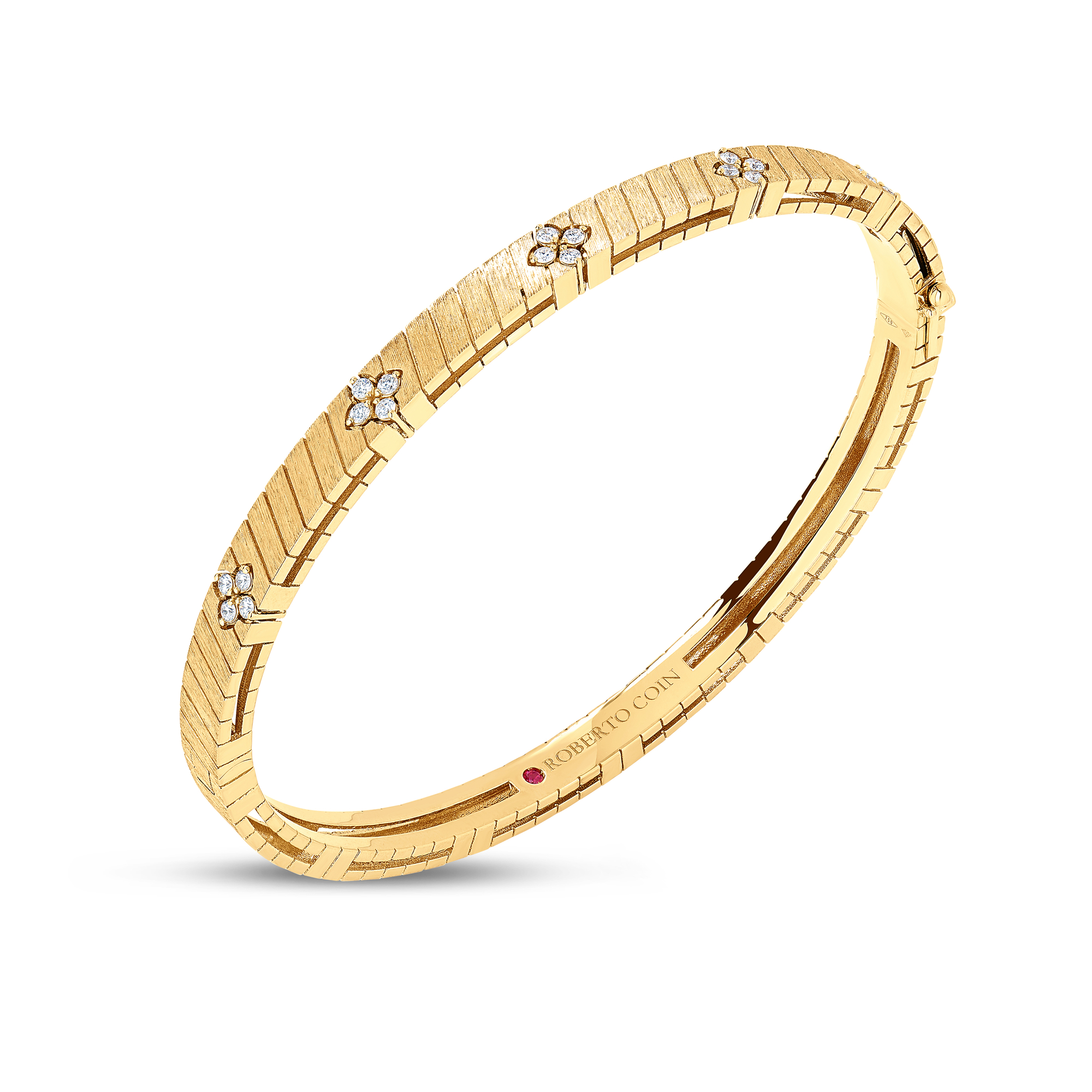 Roberto Coin 18K Yellow Gold Love in Verona Ridged and Satin Finish Diamond Bangle - 6533