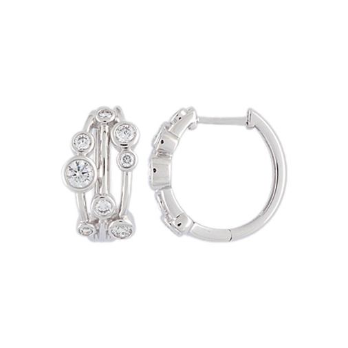 14K White Gold Cluster Diamond Hoop Earrings - 6400
