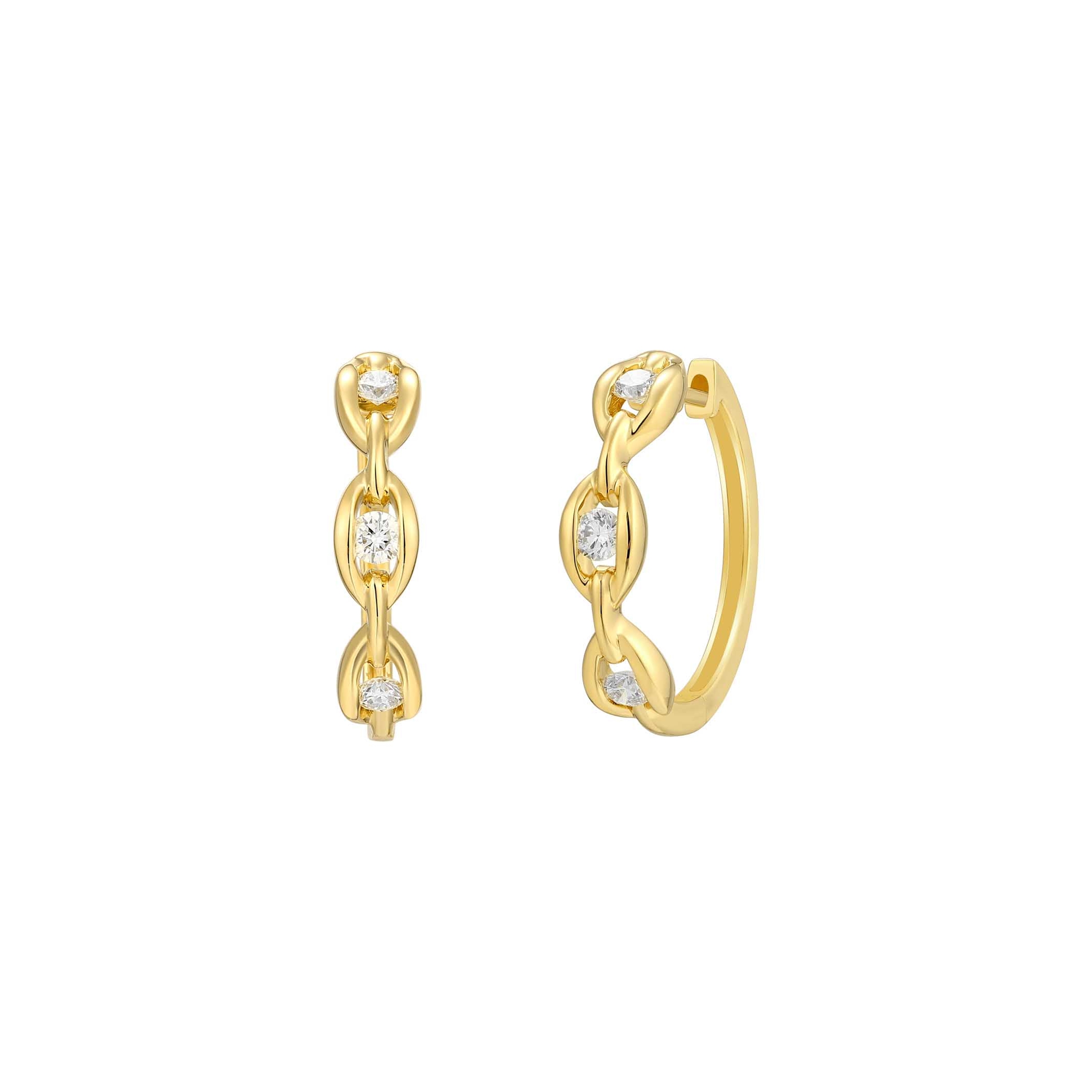 14K Yellow Gold Diamond Huggie Earrings - 6403