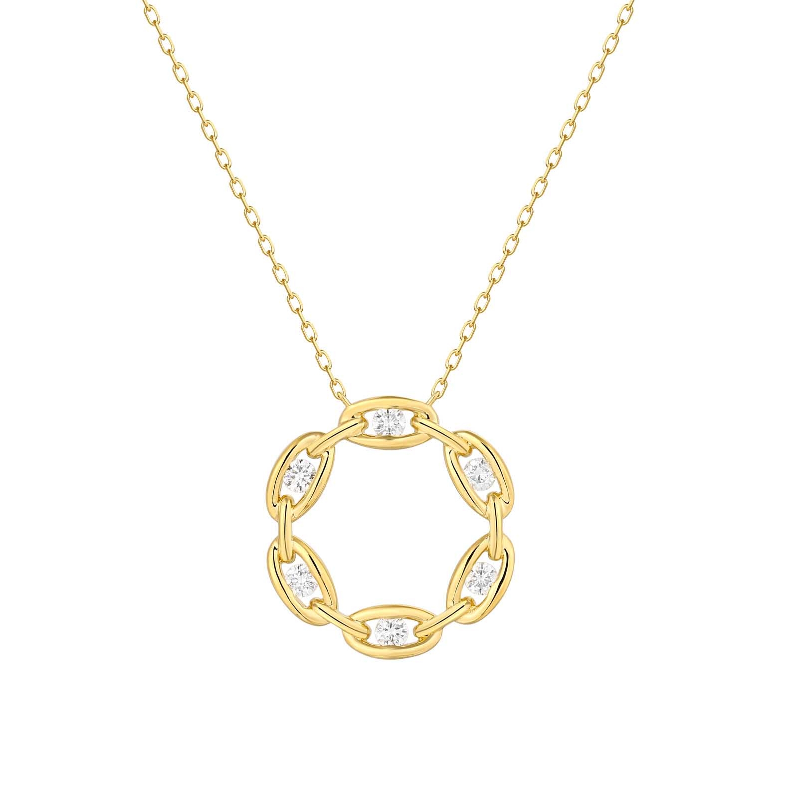 14K Yellow Gold Diamond Circle Pendant Necklace - 6405