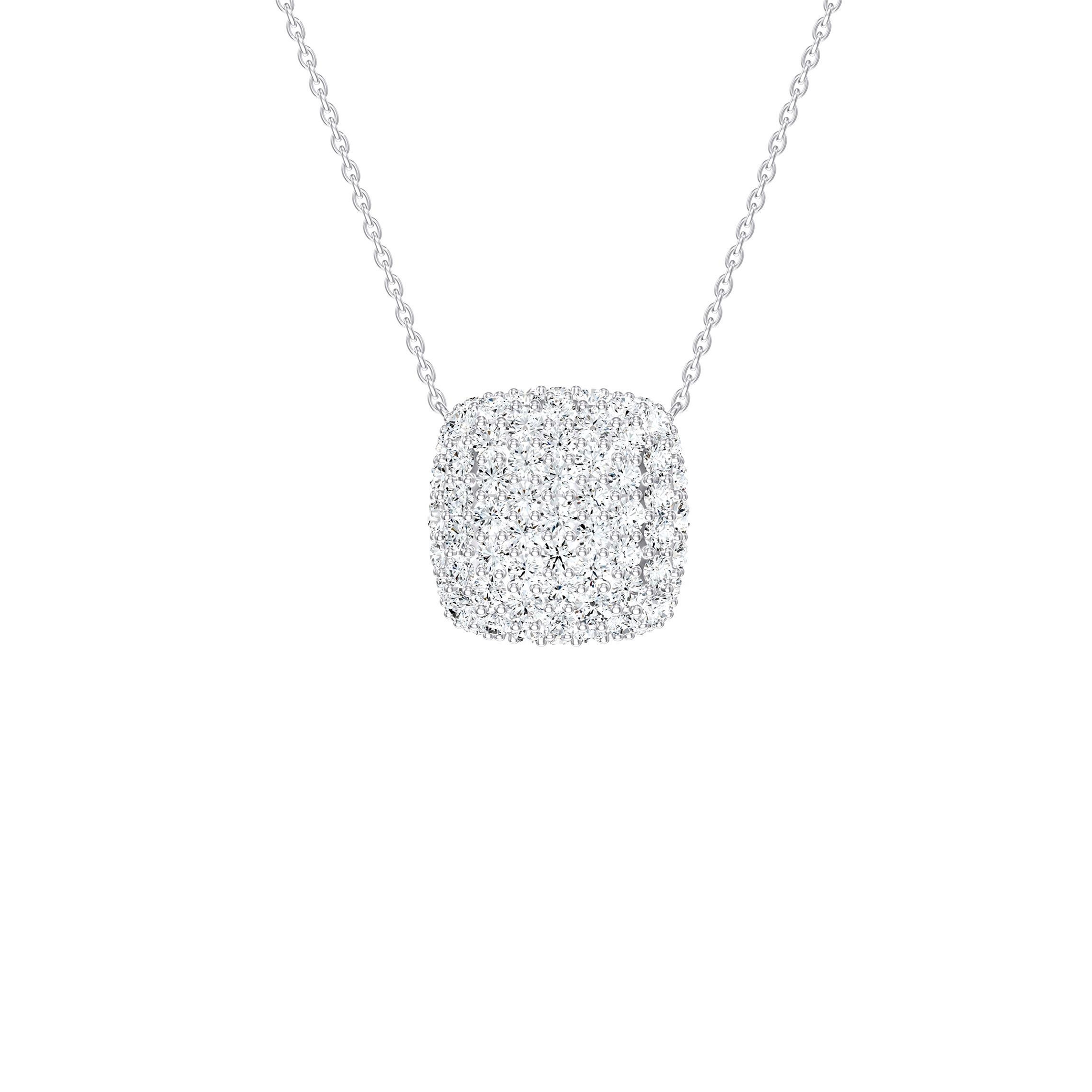 14K White Gold Diamond Puff Pendant Necklace - 6408