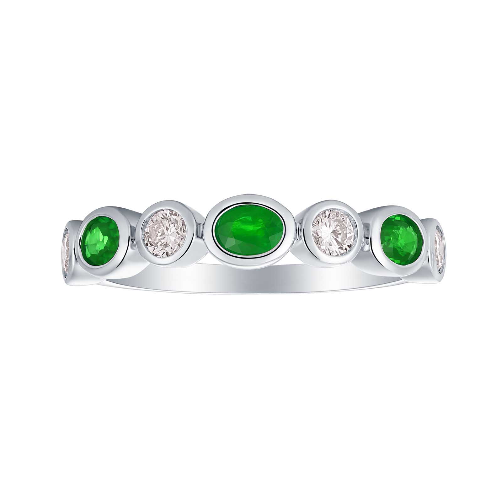 14K White Gold Emerald and Diamond Band - 6411