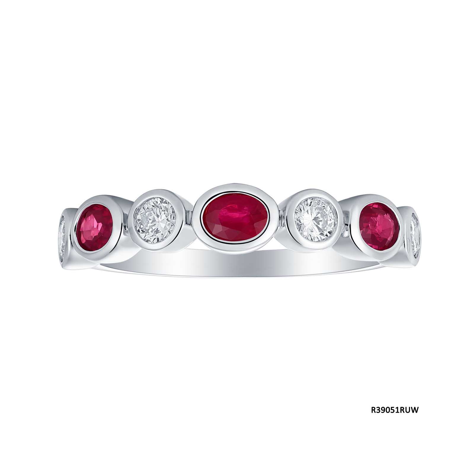 14K White Gold Ruby and Diamond Band - 6412