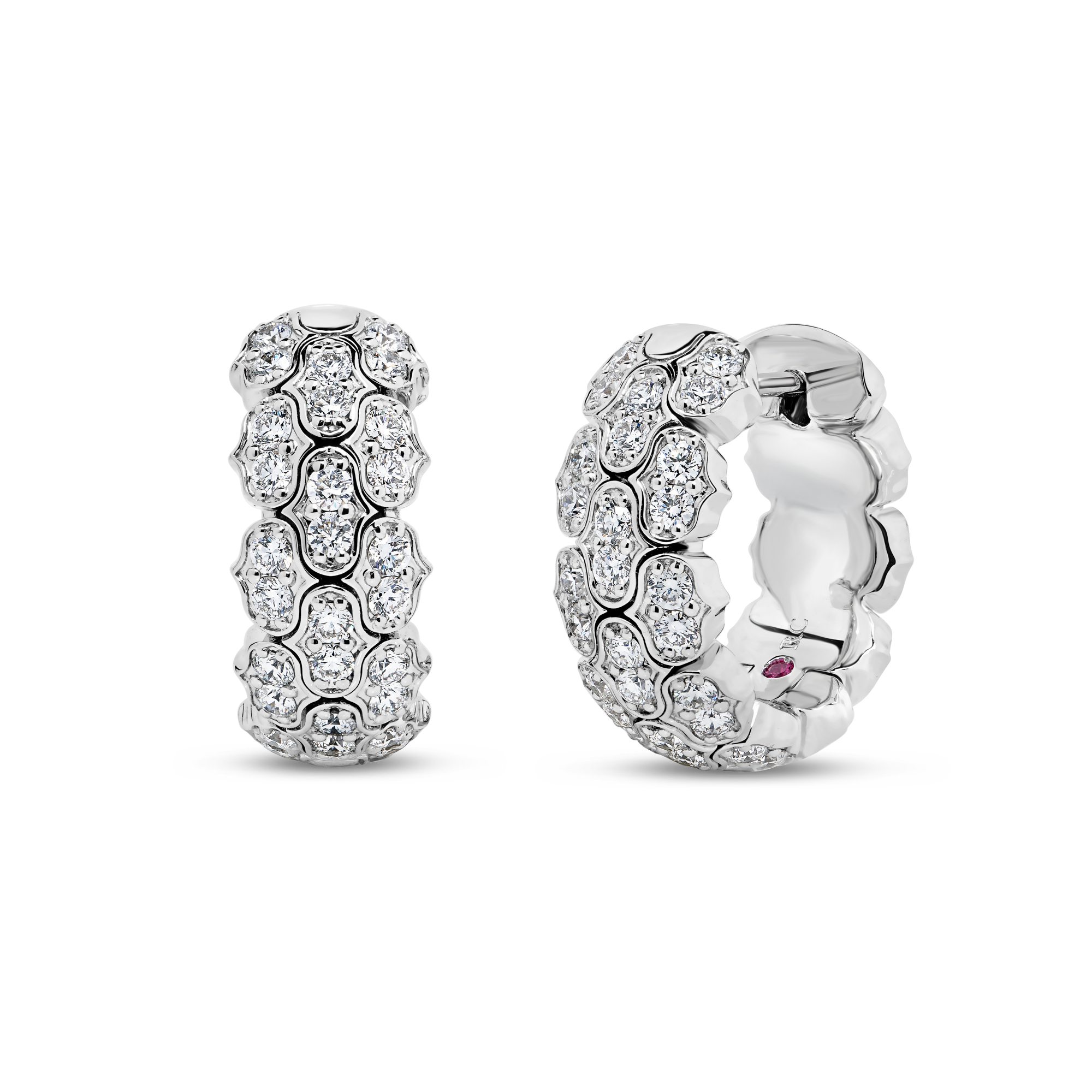 Roberto Coin 18K White Gold Cobra Pave Diamond Hoop Earrings - 6538