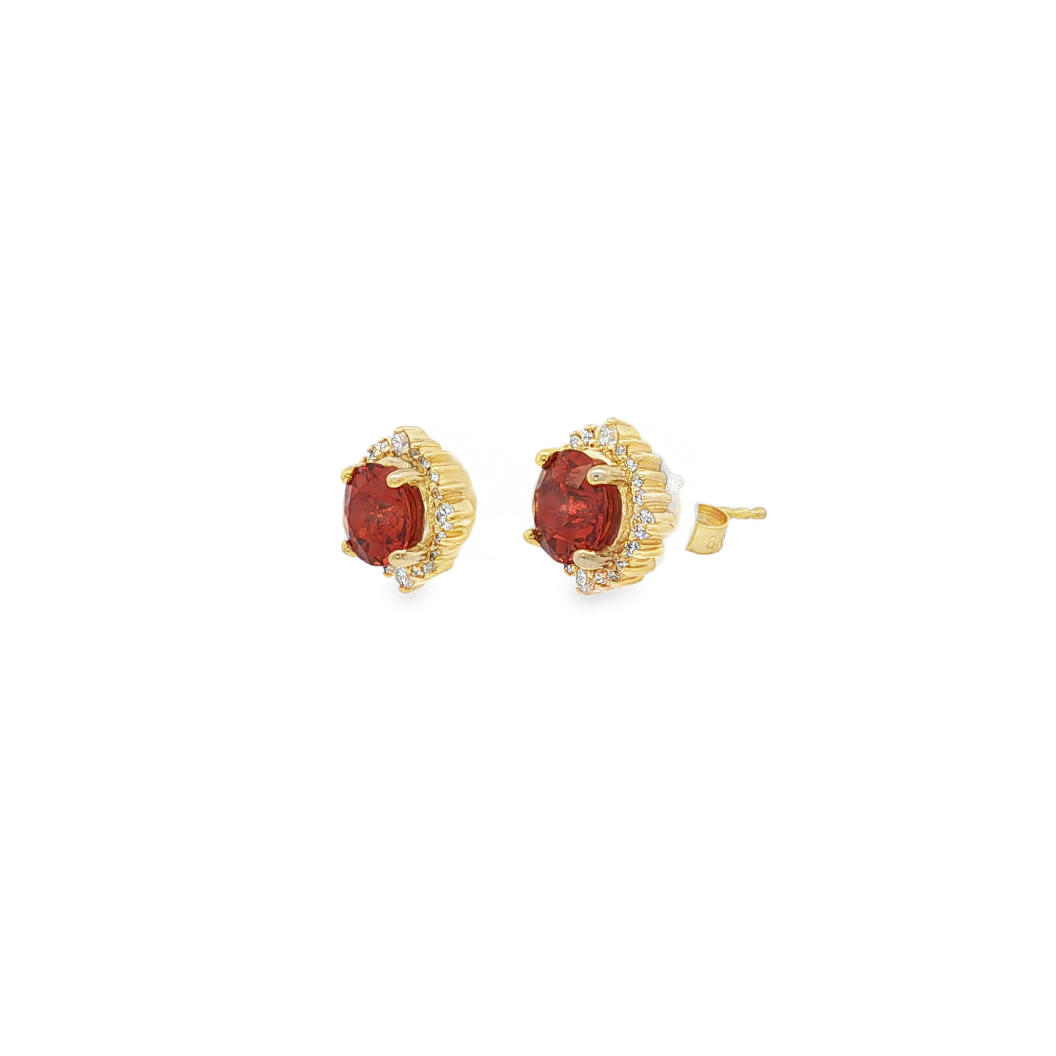 18K Yellow Gold Spessartite and Diamond Halo Stud Earrings