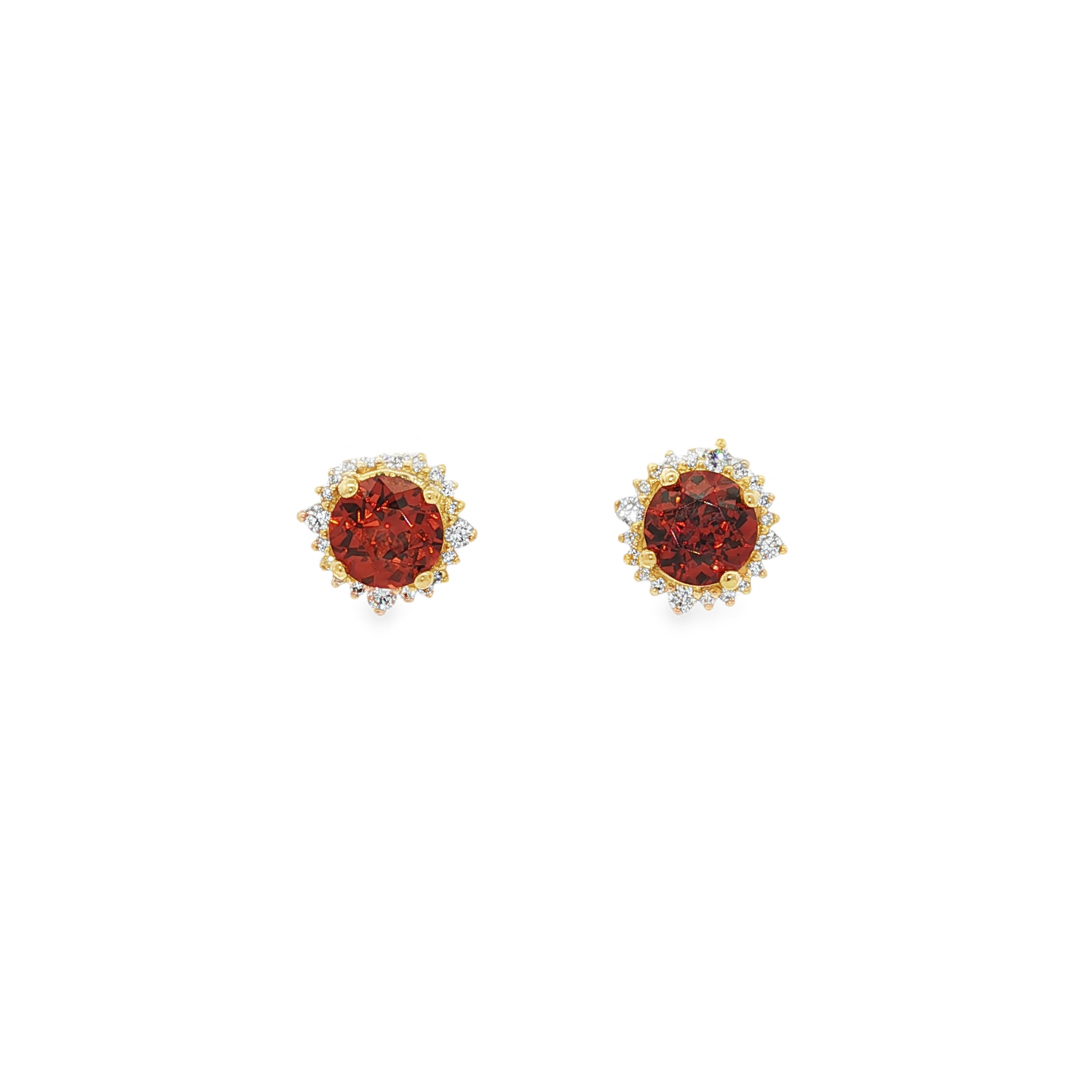 18K Yellow Gold Spessartite and Diamond Halo Stud Earrings - 6418