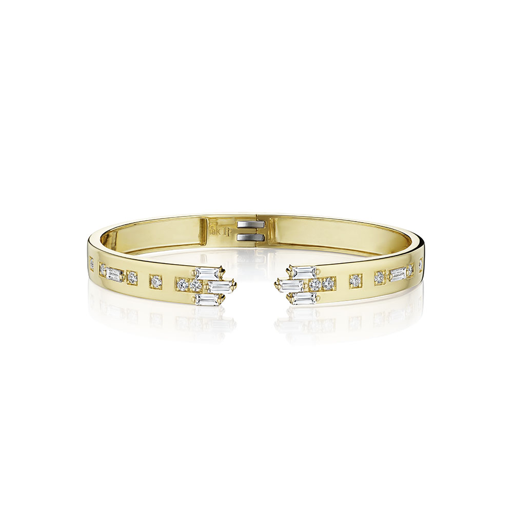 Penny Preville 18K Yellow Gold Art Deco Hinged Diamond Bangle - 6542
