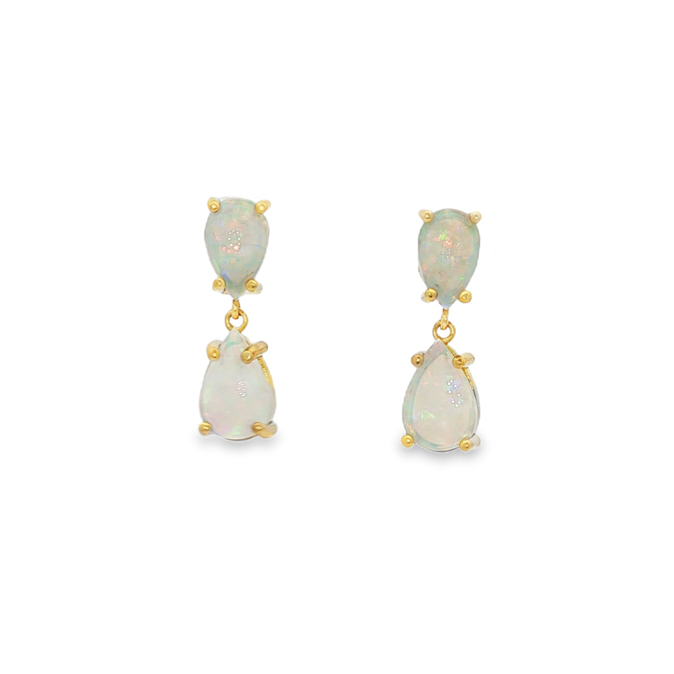 18K Yellow Gold Opal Dangle Earrings - 6420