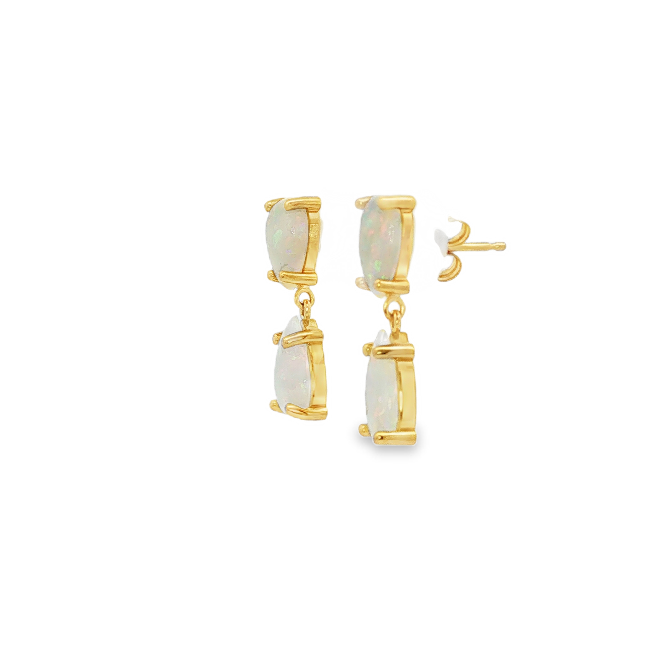 18K Yellow Gold Opal Dangle Earrings
