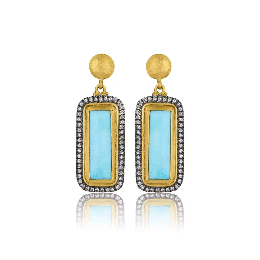Lika Behar Sterling Silver and 24K Yellow Gold Turquoise Therapy My World Earrings - MY-E-107-GOXCDTQ