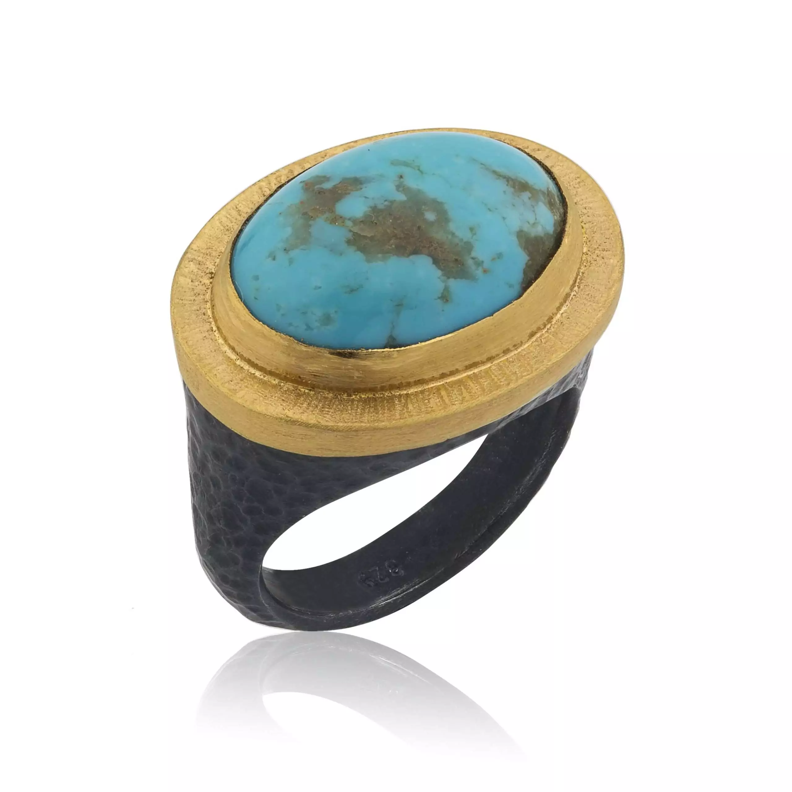 Lika Behar Sterling Silver and 24K Yellow Gold Pompei Turquoise Ring - 6495