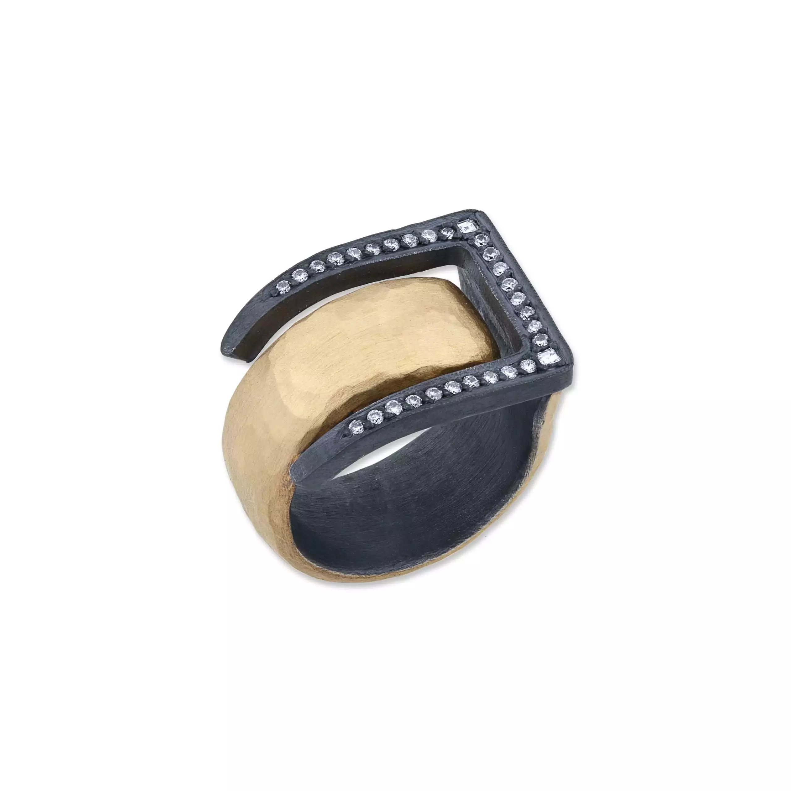 Lika Behar Sterling Silver and 24K Yellow Gold Deco Diamond Ring - 2342