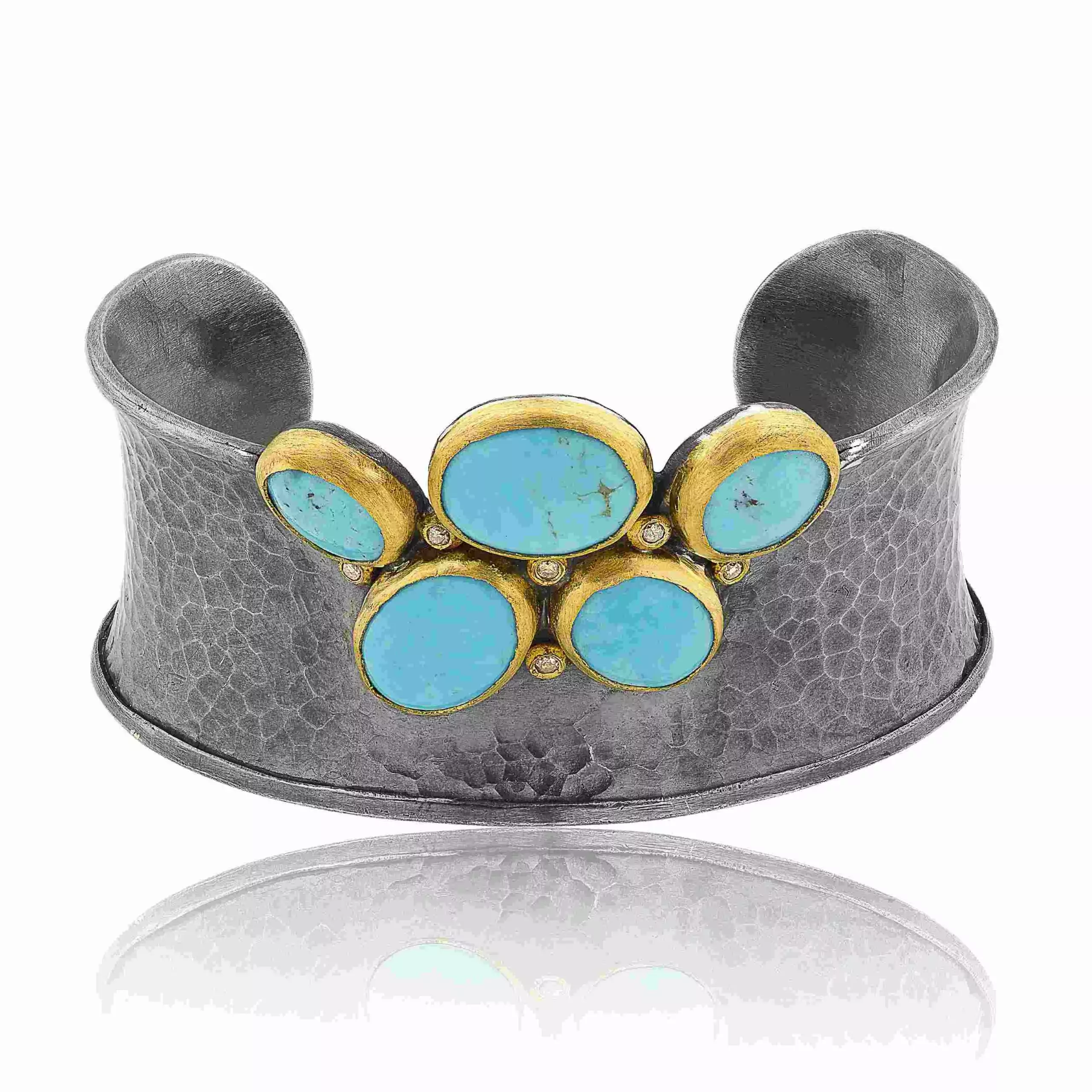 Lika Behar Sterling Silver and 24K Yellow Gold Turquoise Therapy Diamond Cuff - 6498