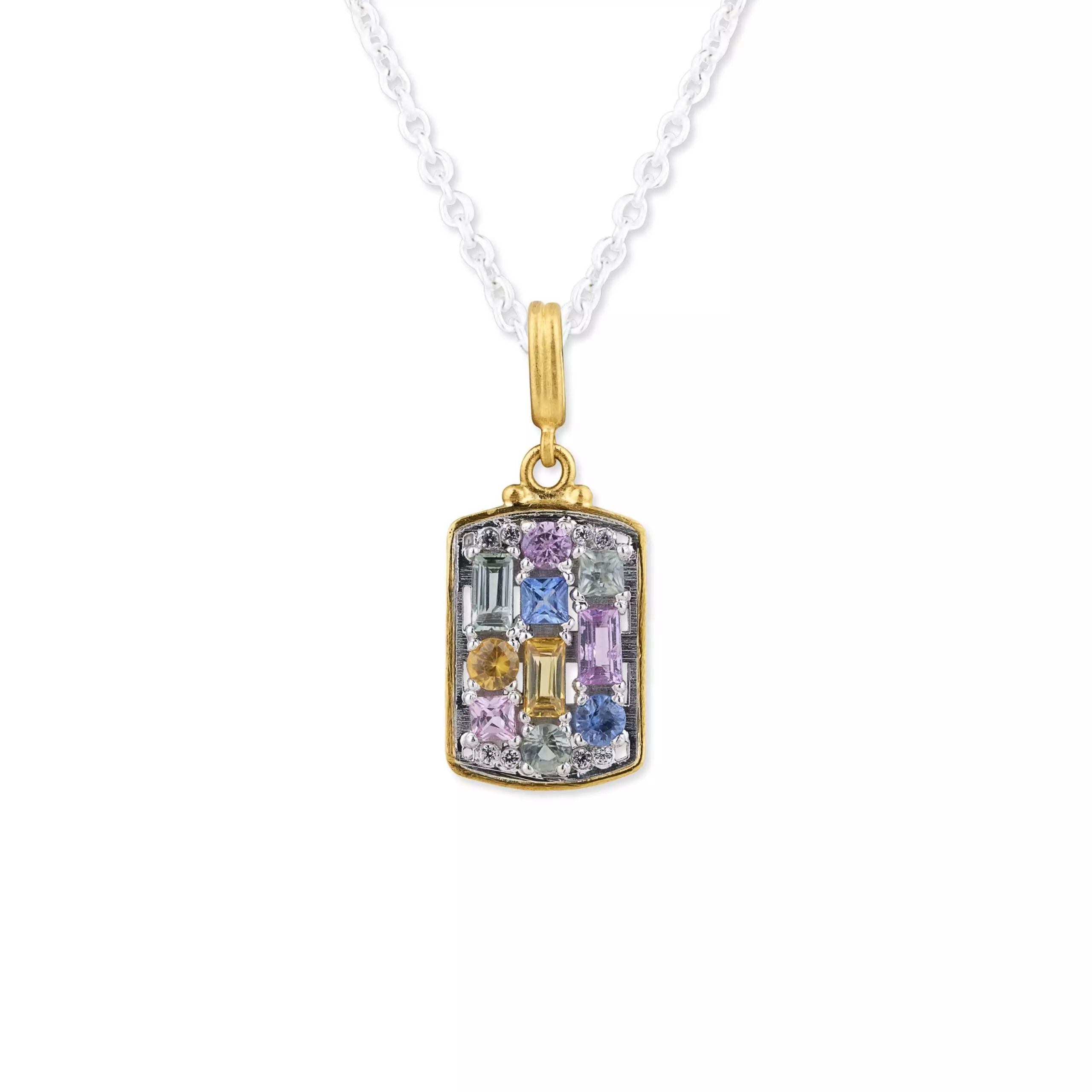 Lika Behar Sterling Silver and 24K Yellow Gold Amazing Mesmerizing Gems Prismic Sapphire Dog Tag Necklace - 6500