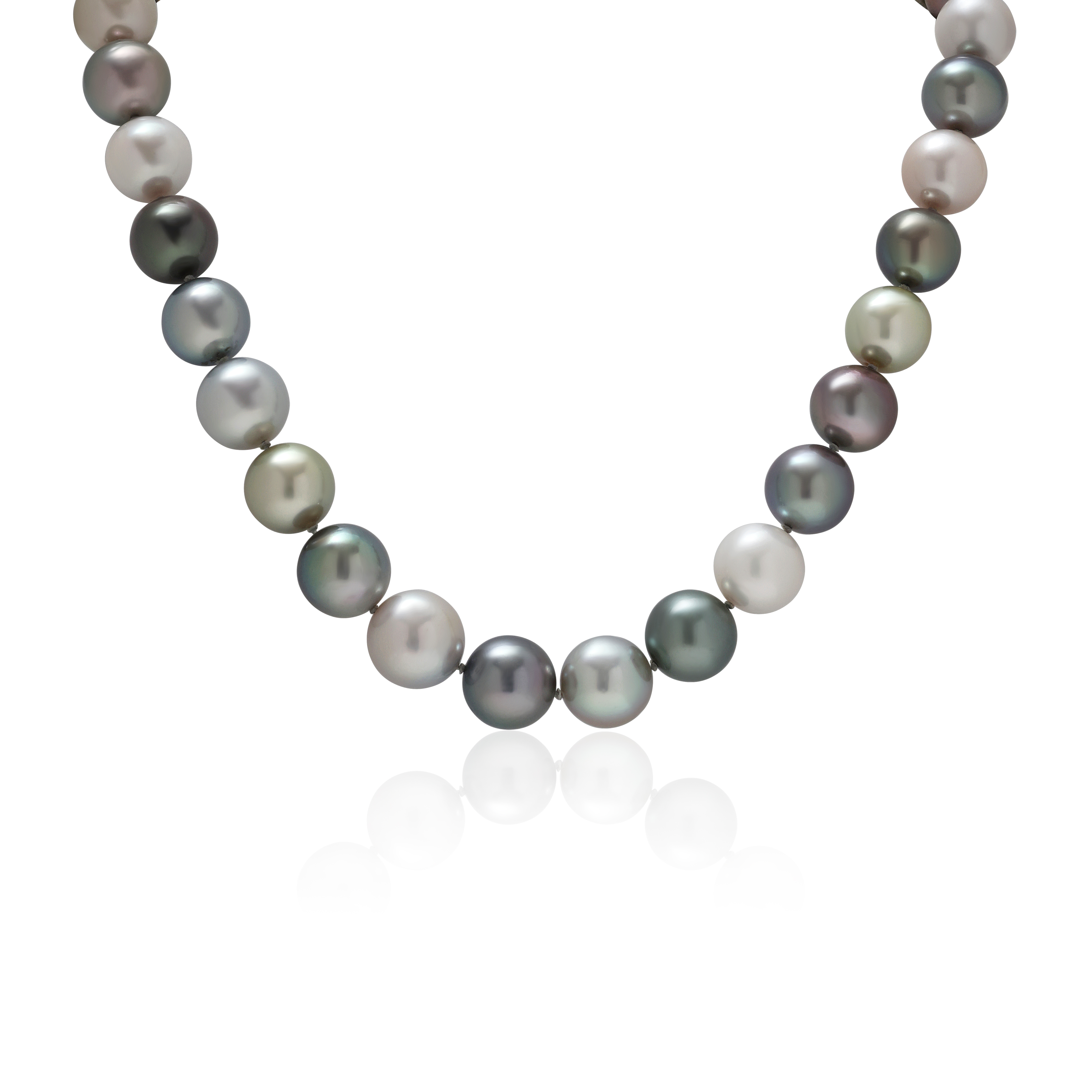 14K White Gold Multiccolor Tahitian Pearl Necklace with a Diamond Ball Clasp - 6581