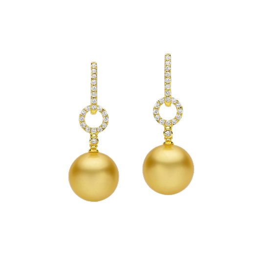 18K Yellow Gold Diamond and Golden South Sea Pearl Drop Earrings - 6422
