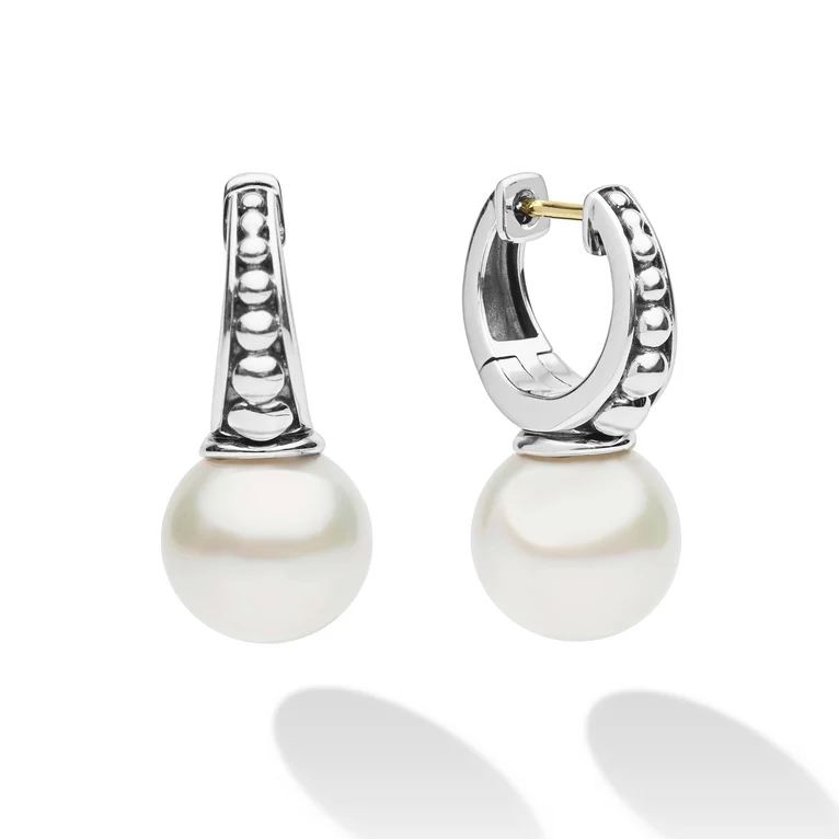 LAGOS Sterling Silver Luna Pearl Huggie Earrings - 6428