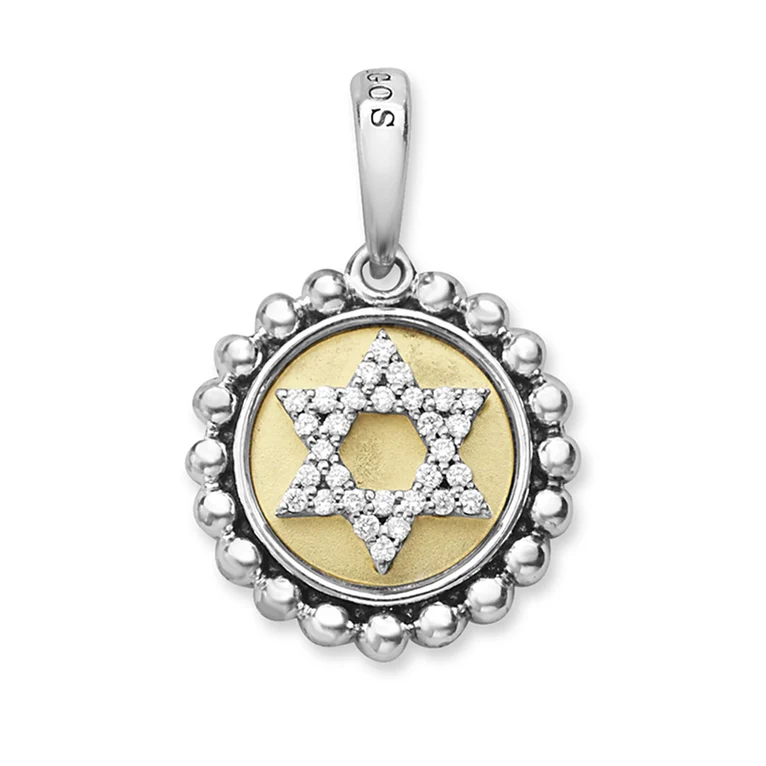 LAGOS Sterling Silver and 18K Yellow Gold Signature Caviar Diamond Star of David Charm - 6430