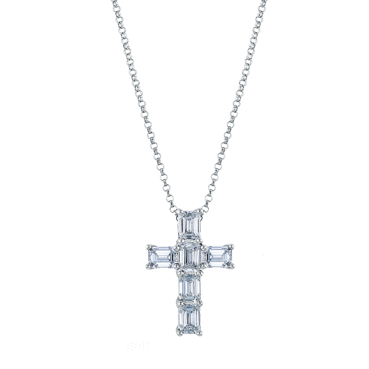 18K White Gold Diamond Cross Pendant Necklace - 6431