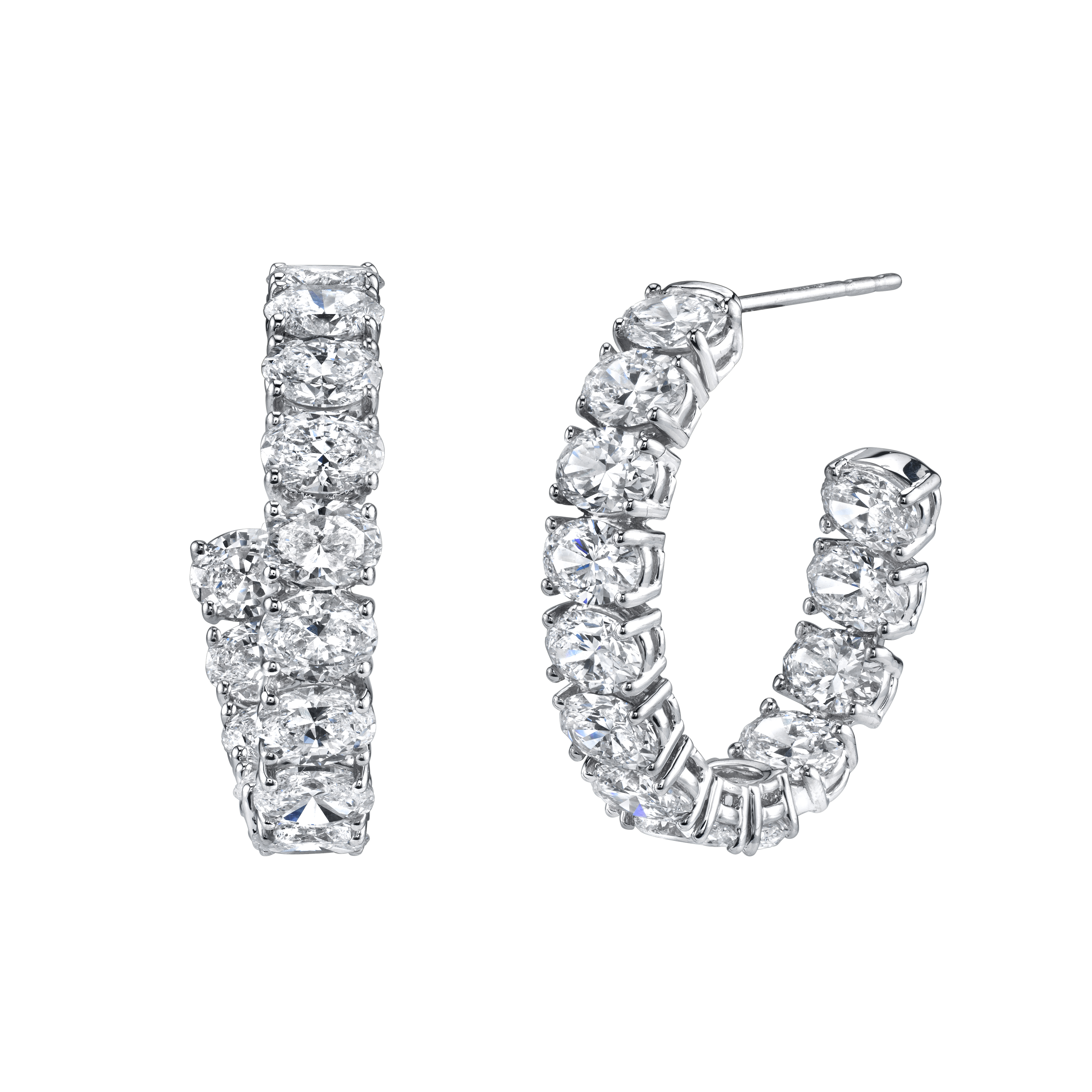 18K White Gold Diamond Hoop Earrings - 6437