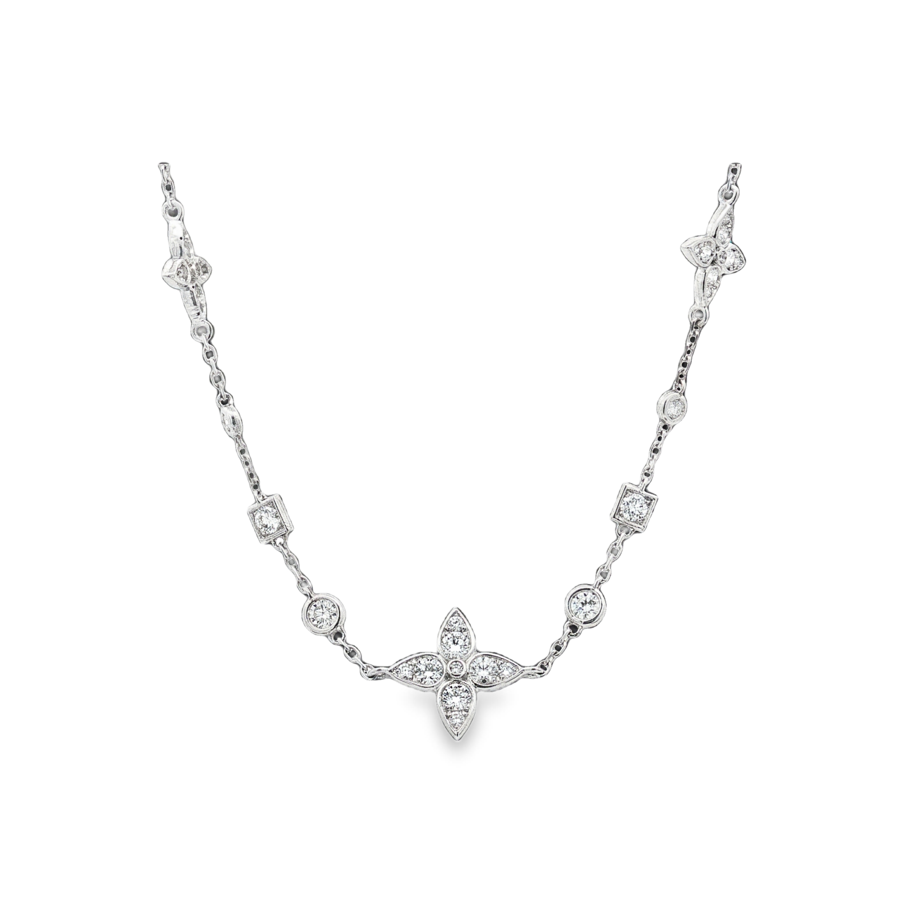 Mariani 18K White Gold Lucilla Diamond Flower Station Necklace - 03736CO