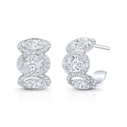 Rahaminov 18K White Gold Diamond Huggie Earrings with Halos - 6501