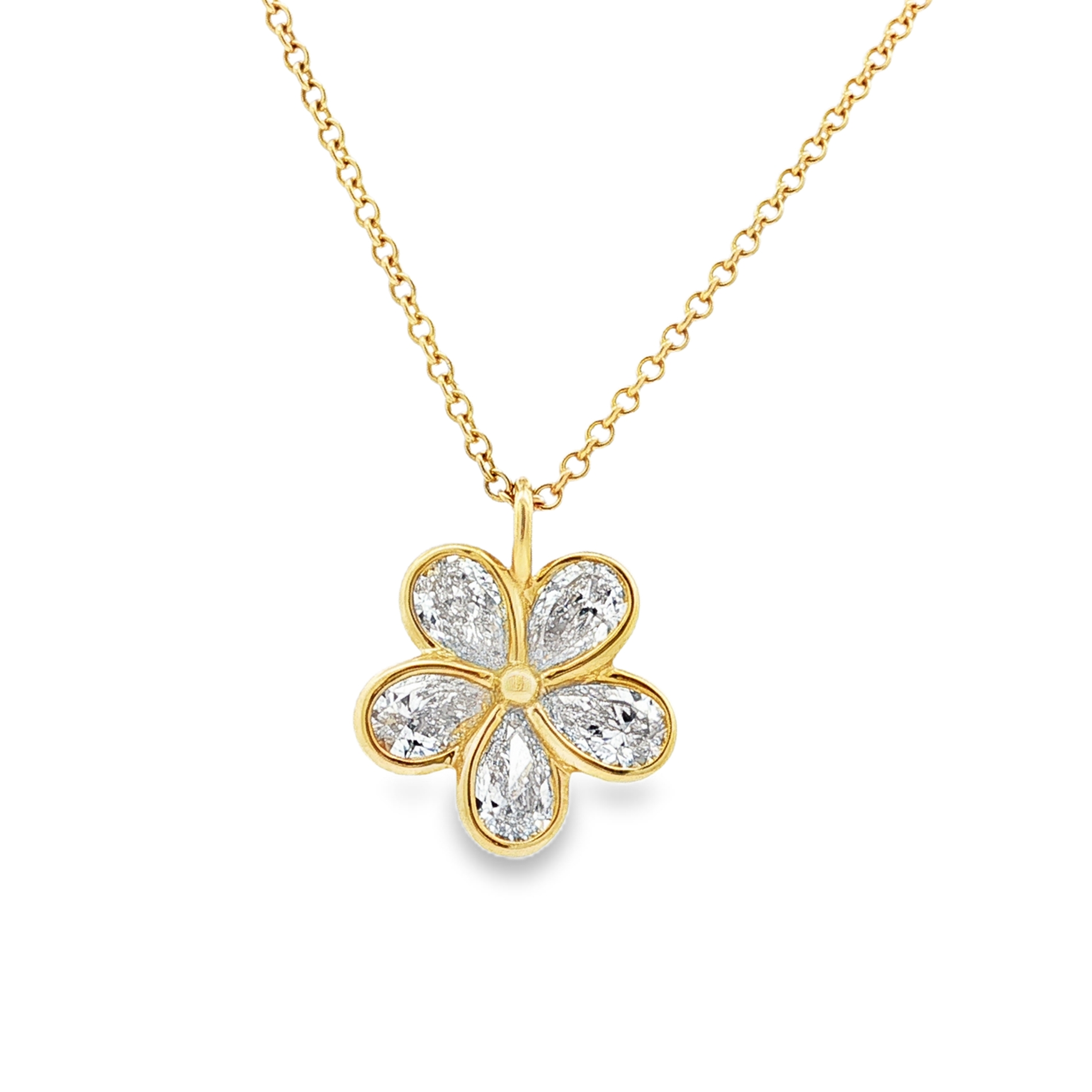 Rahaminov 18K Yellow Gold Diamond Flower Pendant Necklace - 6502