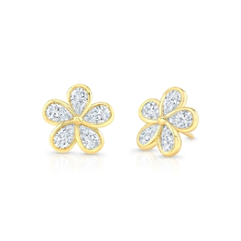 Rahaminov 18K Yellow Gold Diamond Flower Stud Earrings - 6503