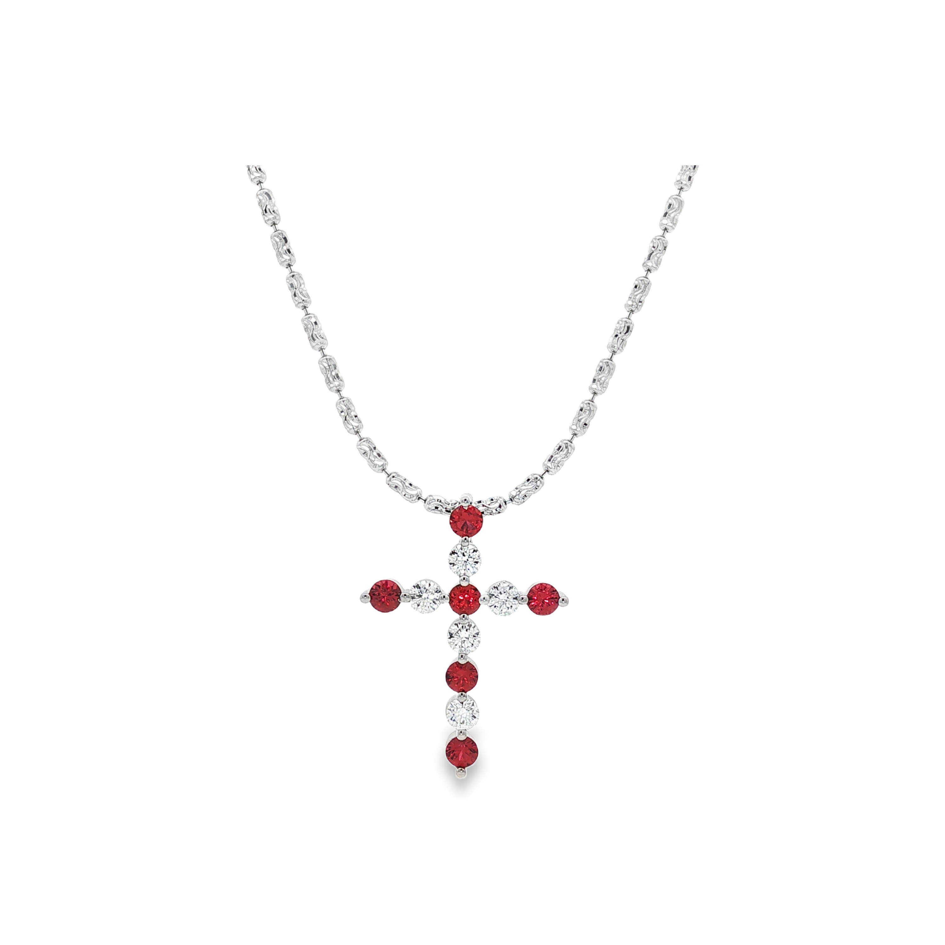 18W 0.53TW GH SI 0.75TW RUBY CROSS PENDANT 18" - 6559