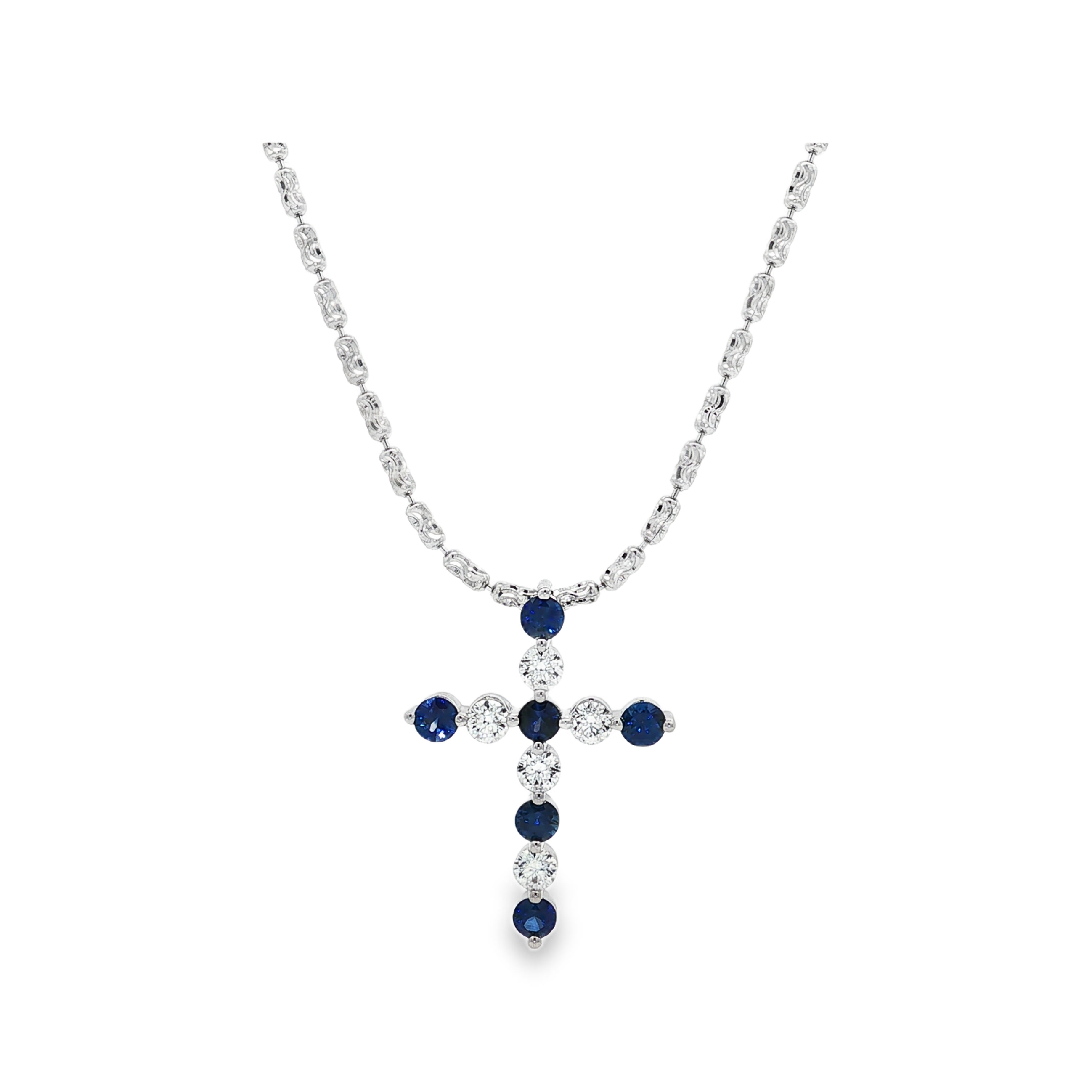 18W 0.53TW GH SI 0.75TW SAPPHIRE CROSS PENDANT 18" - 6560