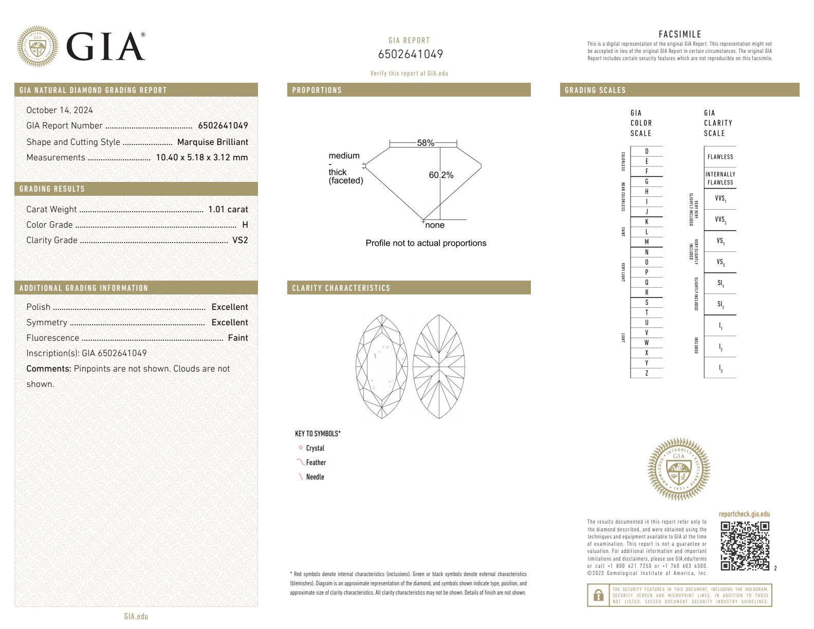 1.01CT MQ H VS2 GIA - 6343